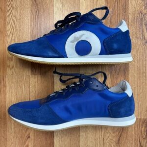 Oliver Cabell Trendy Runner Oxford Sneakers Blue White Italian Leather Suede